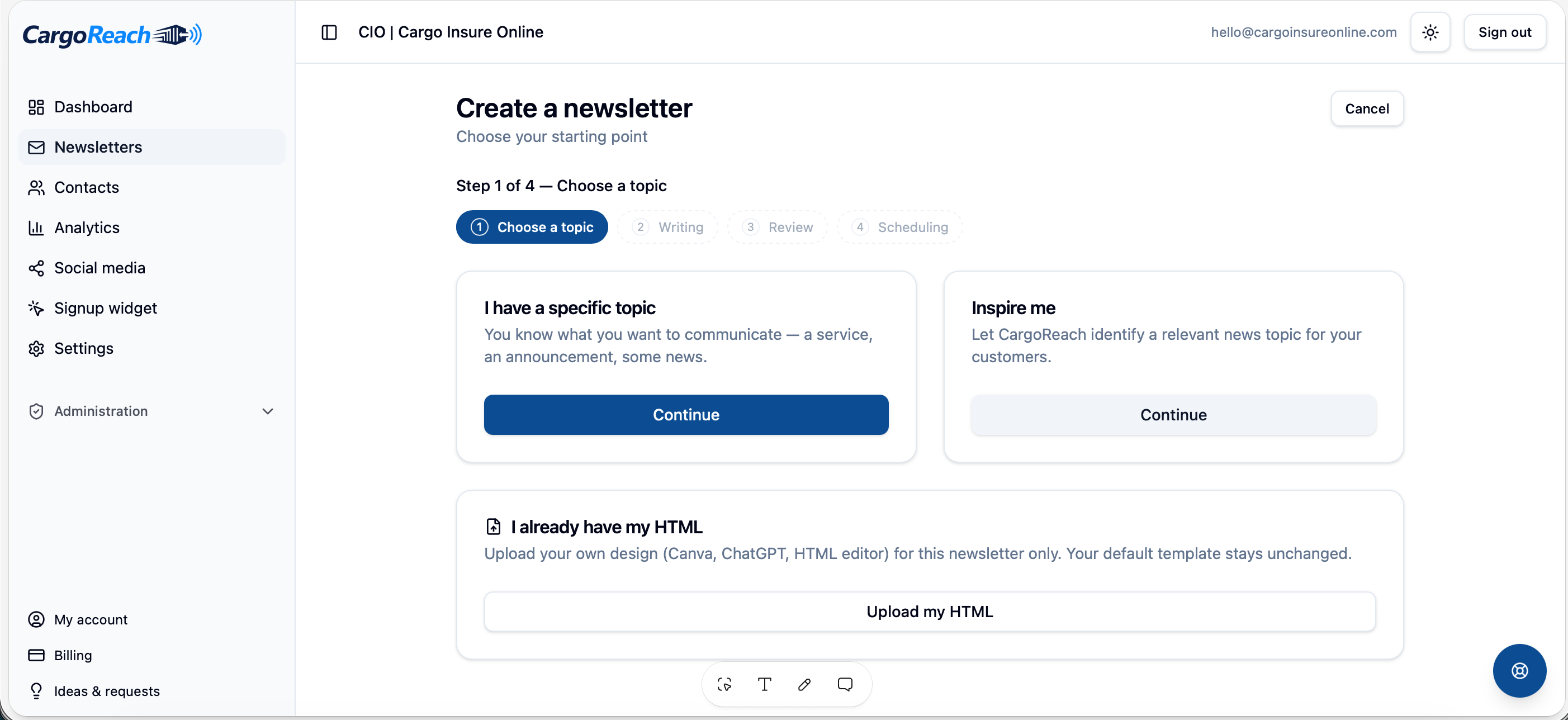 Elegir un tema específico, un tema sugerido o subir un archivo HTML